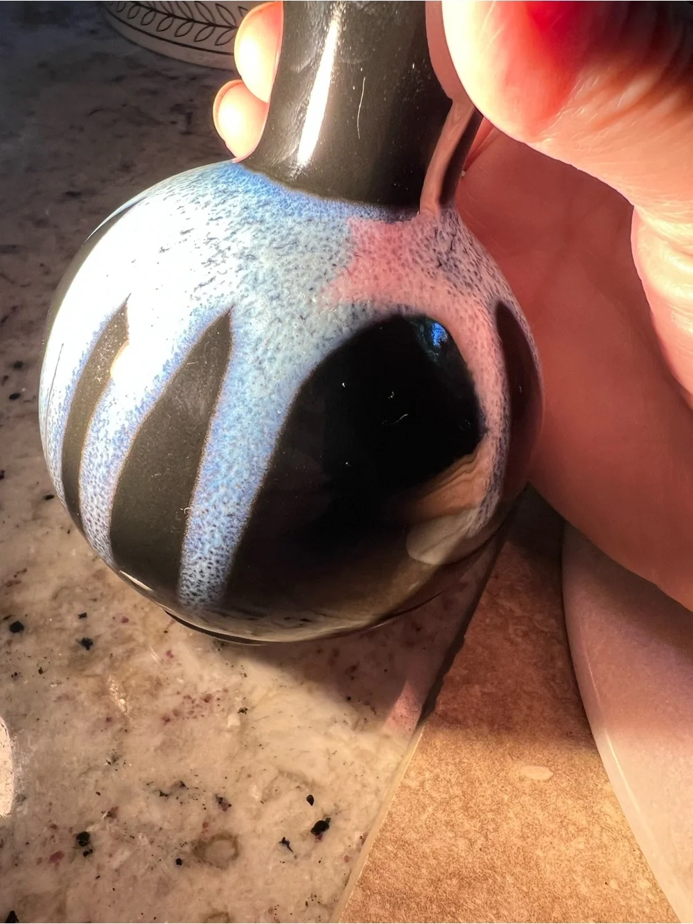 Vintage Handmade Blue and Black Ceramic Bud Vase - no cracks
